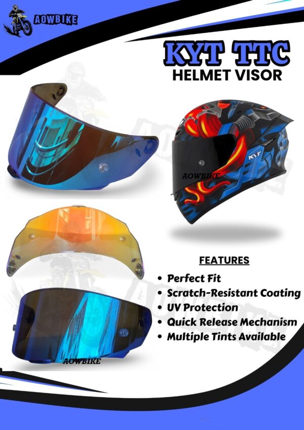 KYT Helmet Visor Glass - Blue TT/TTC - Image 5